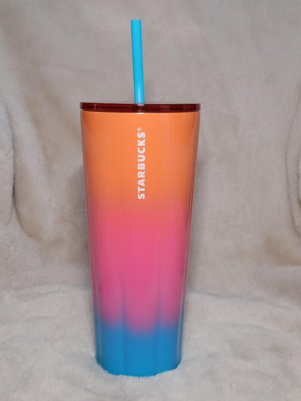 Starbucks Orange Pink Abstract Gradient Stainless Steel Cup Tumbler 24oz NEW
